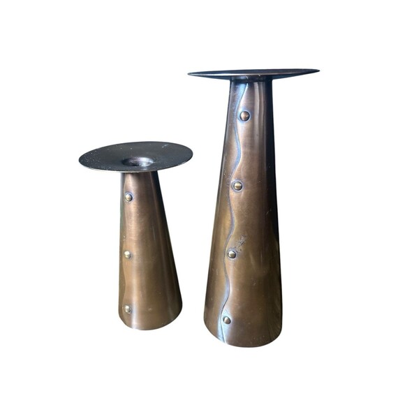 Partylite Copper Metal Taper candle Stick Holders Faux Rivets Design Vtg India - Picture 11 of 11